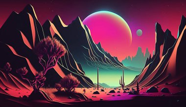  Dağlı neon gece manzarası