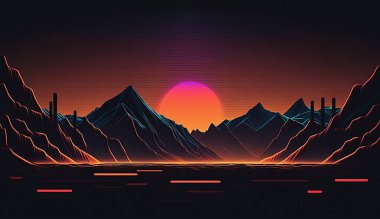  Dağlı neon gece manzarası