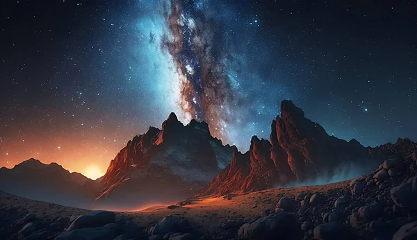 Galáxia Vista Paisagem Noturna Montanhas — Fotografia de Stock
