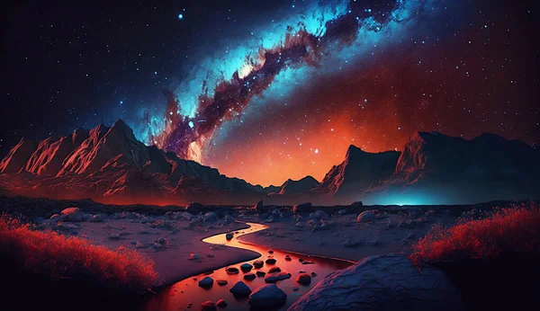 Nebulosa Orientale Galassia Vista Paesaggio Notturno Montagne — Foto Stock