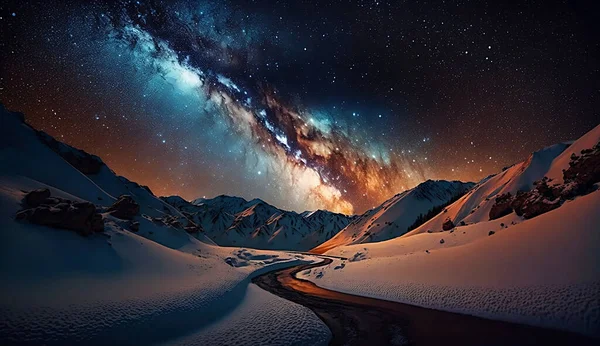 Eautiful Nebelgalaxie Ansicht Nacht Landschaft Berge — Stockfoto