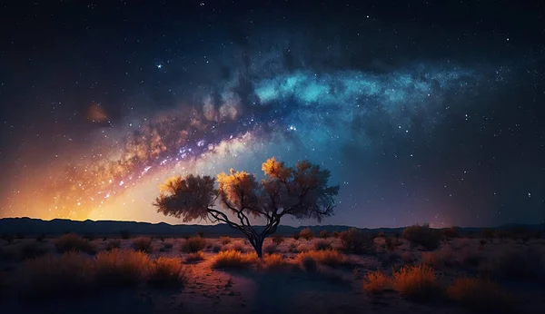 Eautiful Nebula Galaxy View Night Landscape Mountains — Stock Photo, Image