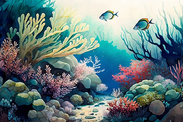 Meereshintergrund Mit Tropischen Fischen Und Korallenriffen — Stockfoto