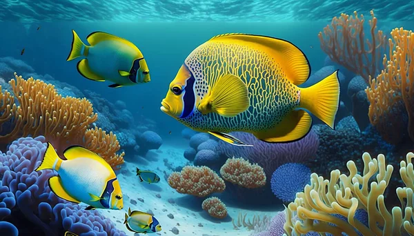 Tropikal Balıklar Mercan Resifleri Ile Deniz Arka Planı — Stok fotoğraf