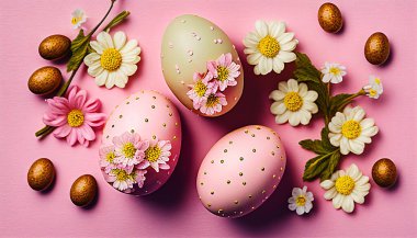 Pembe arka planda paskalya yumurtaları