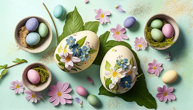 Yeşil arka planda paskalya yumurtaları