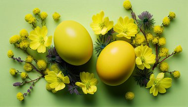 Sarı arka planda Paskalya yumurtaları
