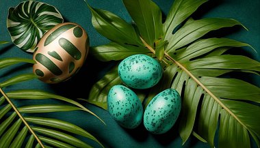 Yeşil arka planda paskalya yumurtaları 