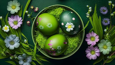 Easter eggs on green background clipart