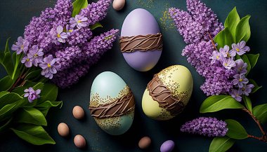 Yeşil arka planda paskalya yumurtaları