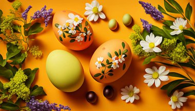 Paskalya yumurtaları turuncu zemin üzerine