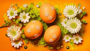 Paskalya yumurtaları turuncu zemin üzerine