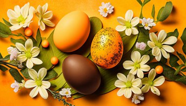 Easter eggs on orange background clipart