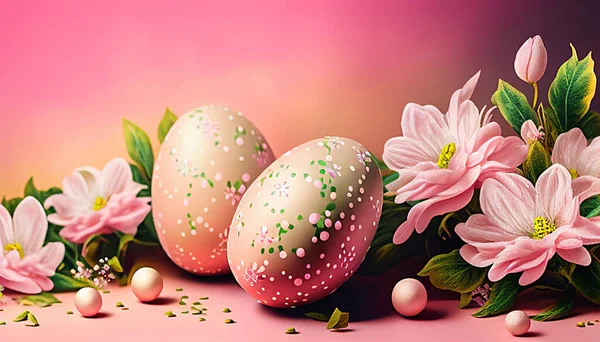Uova Pasqua Sfondo Rosa — Foto Stock