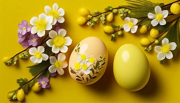 stock image Easter eggs on yellow background