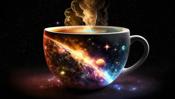 Space Cup Coffee Dark Background — Stock Photo, Image