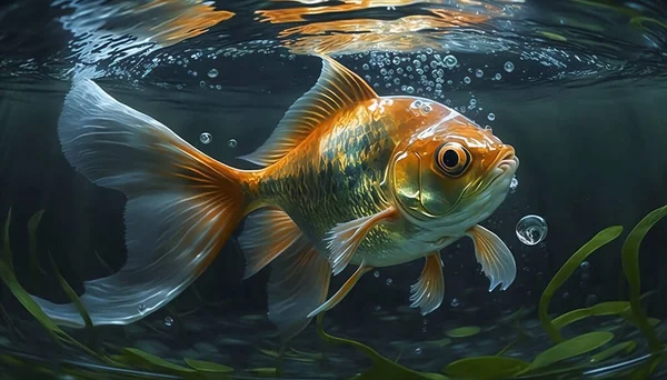 Gyönyörű Fényes Aranyhal Víz Alatt — Stock Fotó
