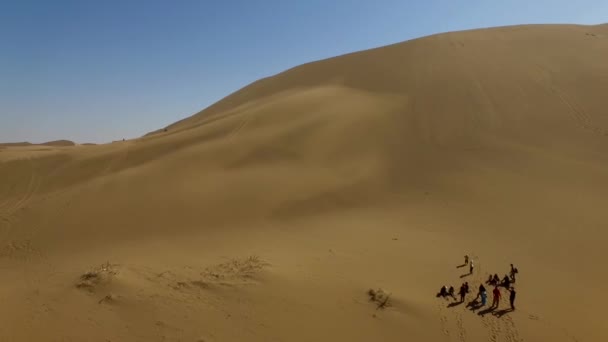 Ludzie Bawią Się Pustyni Wydmach Jazda Road Wielbłądy Wspinaczka — Wideo stockowe