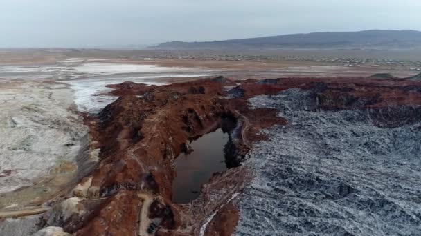 Prachtig Zoutwatermeer Een Zoutkoepel Berg Van Zout Woestijn — Stockvideo