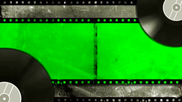 Old Cinema Negative Film Strip Motion Vertical Horizontal Green Screen — Stock Video