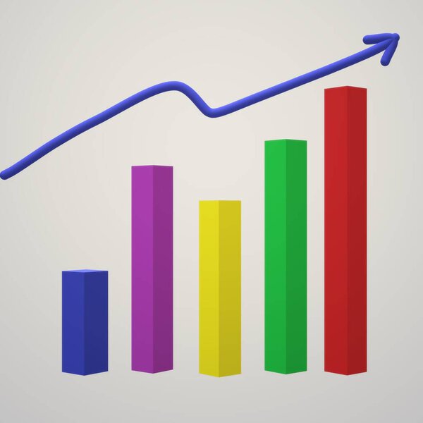 3 d chart with colored arrow. 3 d illustration