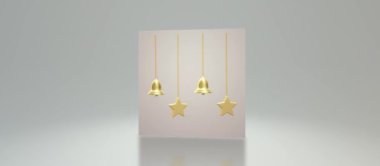 Kurdeleli ve altın yıldızlı Noel kutuları. 3d illüstrasyon.