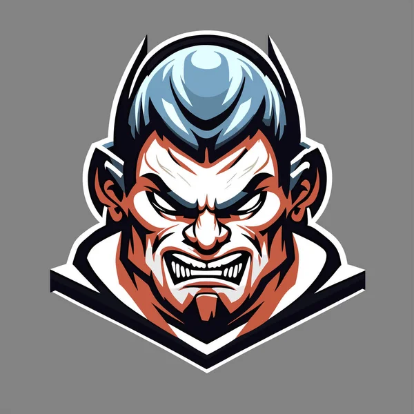 İzole edilmiş arka planda ön çemberden görülen kızgın bir Ork kafasının maskot çizimi.