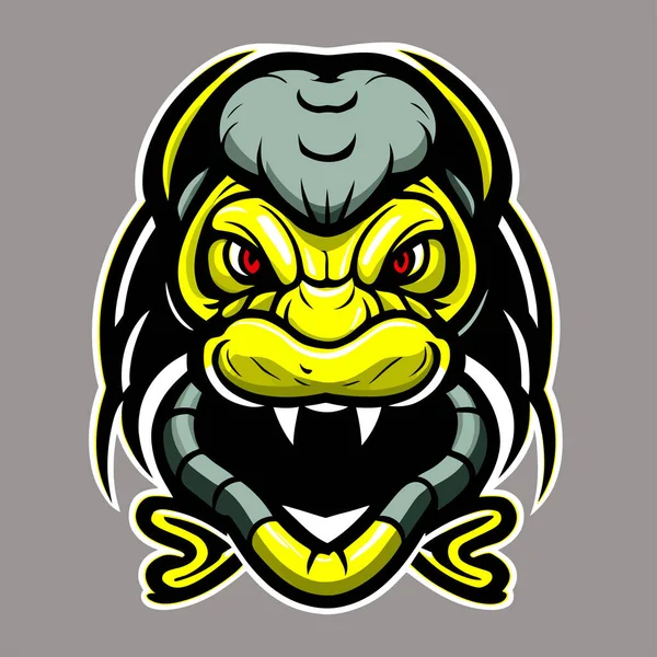 Rozet, amblem ve tişört baskısı için modern illüstrasyon konsepti tarzına sahip maymun başlı maskot logosu tasarım vektörü.