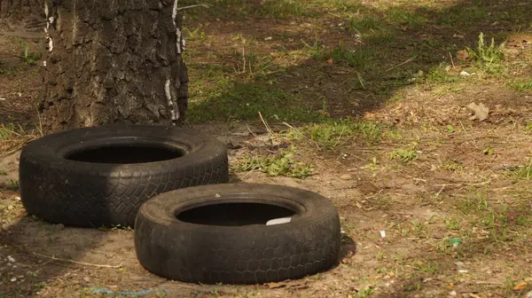 Parkta lastik lastik lastik var.