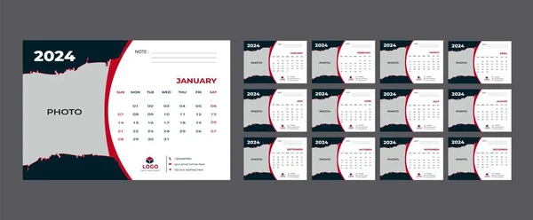 2024 yıllık, haftalık takvim şablonu Pazar başlangıcı kurumsal tasarım planlayıcısı şablonu.