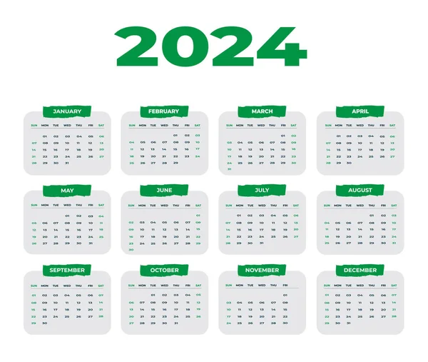 2024 yıllık, haftalık takvim şablonu Pazar başlangıcı kurumsal tasarım planlayıcısı şablonu.