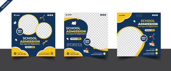 Okul giriş sosyal medyası afiş şablonu, eğitim sosyal medyası kare broşürü okula geri döndü .