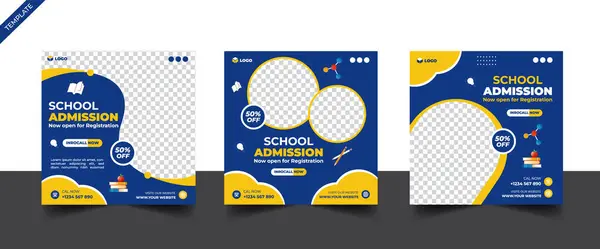 Okul giriş sosyal medyası afiş şablonu, eğitim sosyal medyası kare broşürü okula geri döndü .