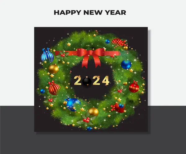 Mutlu yıllar 2024 tebrik kartı afişi ve posta şablonu konsepti.