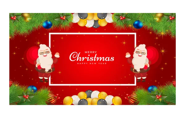 Mutlu Noeller ve mutlu yıllar. Noel çiçeği, ağaç, yıldız, balo ve altın dekorasyon tasarımlı Xmas arkaplan pankartı.