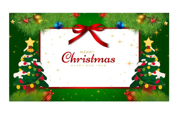 Mutlu Noeller ve mutlu yıllar. Noel çiçeği, ağaç, yıldız, balo ve altın dekorasyon tasarımlı Xmas arkaplan pankartı.