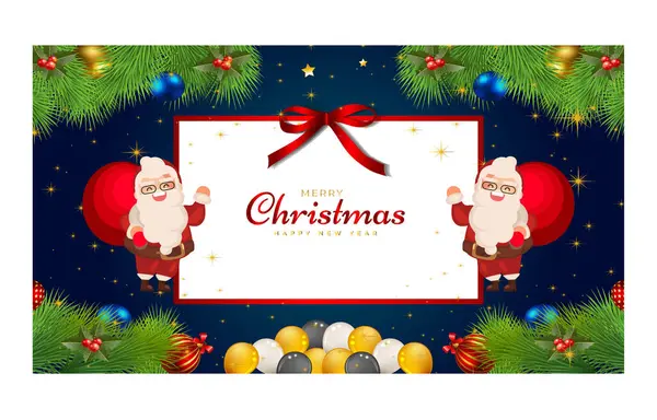 Mutlu Noeller ve mutlu yıllar. Noel çiçeği, ağaç, yıldız, balo ve altın dekorasyon tasarımlı Xmas arkaplan pankartı.