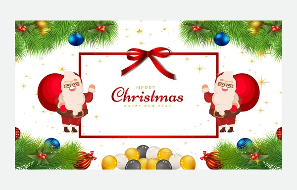 Mutlu Noeller ve mutlu yıllar. Noel çiçeği, ağaç, yıldız, balo ve altın dekorasyon tasarımlı Xmas arkaplan pankartı.