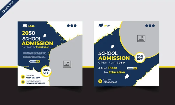 Okul giriş sosyal medyası afiş şablonu, eğitim sosyal medyası kare broşürü okula geri döndü .