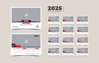 Modern Desk Calendar Template 2025, New Year 2025 table calendar, Minimalist desk calendar 2025 template Design.  Vector illustration. clipart