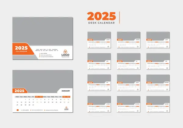 Modern Masa Takvimi Şablonu 2025, Yeni Yıl 2025 masa takvimi, Minimalist masa takvimi 2025 şablon tasarımı, Vektör illüstrasyonu.  