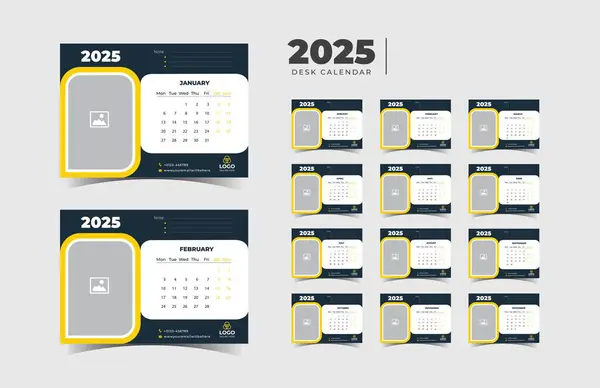 Modern Masa Takvimi Şablonu 2025, Yeni Yıl 2025 masa takvimi, Minimalist masa takvimi 2025 şablon tasarımı. Vektör illüstrasyonu.