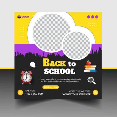 Modern Okul giriş sosyal medya post & web pankartı şablonu. Okul vektör ilüstrasyonuna geri dön. 