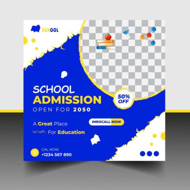 Modern Okul giriş sosyal medya post & web pankartı şablonu. Okul vektör ilüstrasyonuna geri dön. 