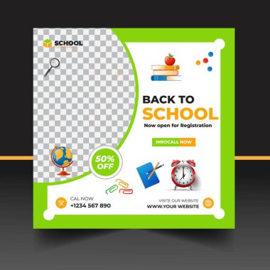 Modern Okul giriş sosyal medya post & web pankartı şablonu. Okul vektör ilüstrasyonuna geri dön. 