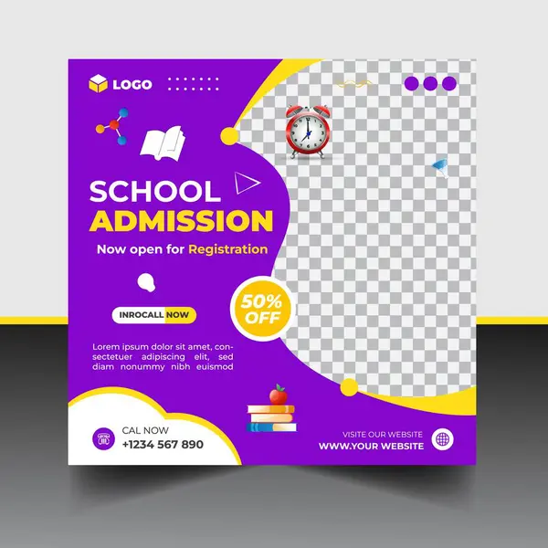 Modern Okul giriş sosyal medya post & web pankartı şablonu. Okul vektör ilüstrasyonuna geri dön. 