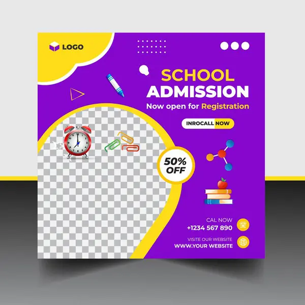 Modern Okul giriş sosyal medya post & web pankartı şablonu. Okul vektör ilüstrasyonuna geri dön. 