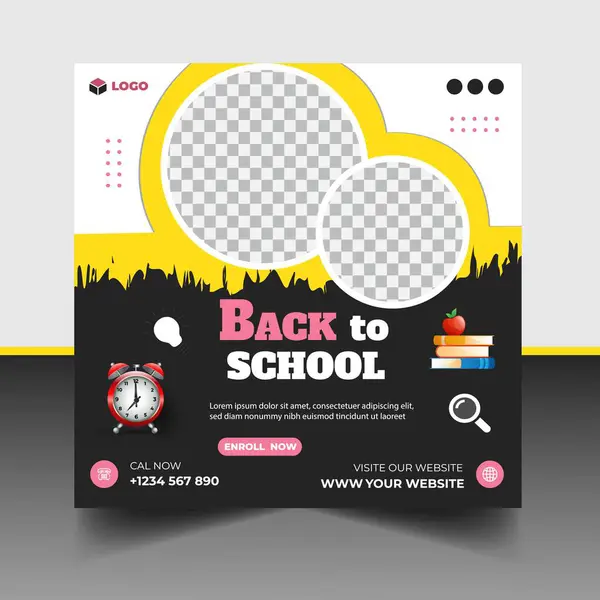 Modern Okul giriş sosyal medya post & web pankartı şablonu. Okul vektör ilüstrasyonuna geri dön. 