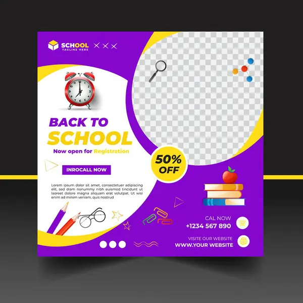 Modern Okul giriş sosyal medya post & web pankartı şablonu. Okul vektör ilüstrasyonuna geri dön. 