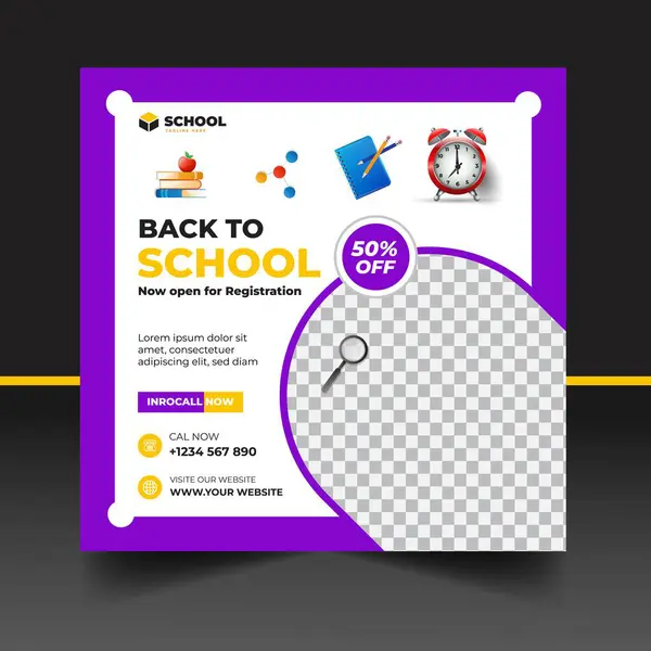 Modern Okul giriş sosyal medya post & web pankartı şablonu. Okul vektör ilüstrasyonuna geri dön. 